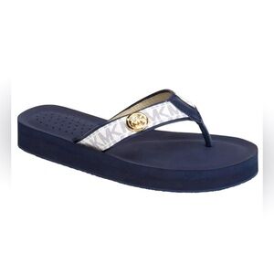 MICHAEL KORS GAGE Mini MK logo navy flip flops women’s sandals size 11
